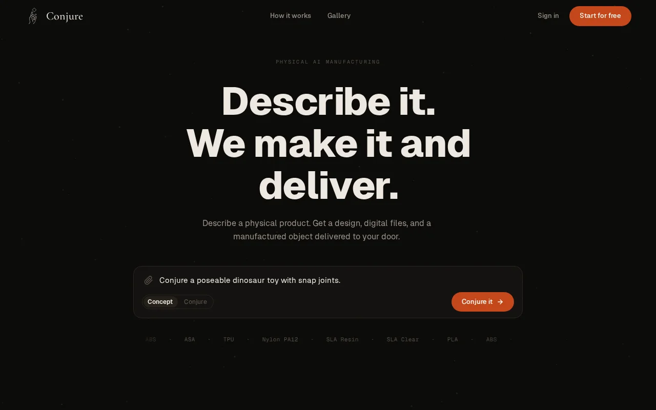 Conjure – 3D printed objects from text description only