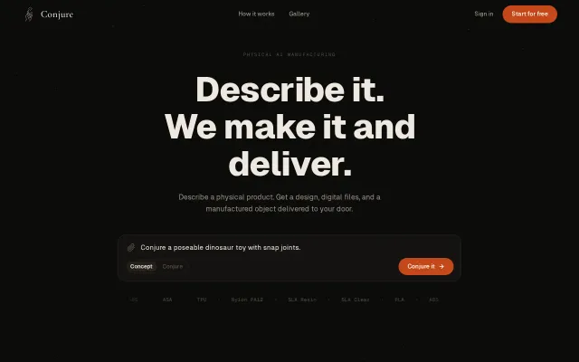 Conjure – 3D printed objects from text description only