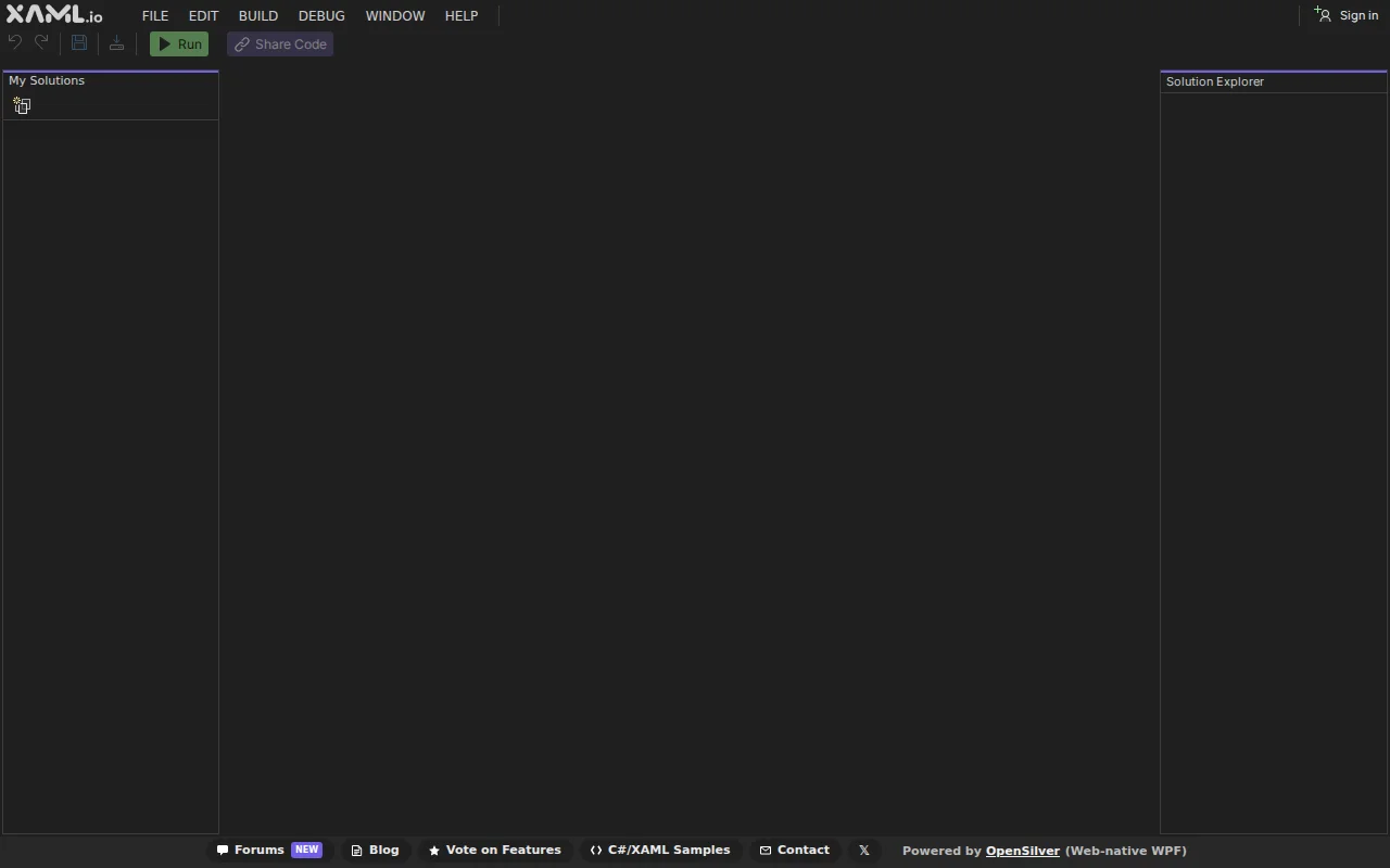 Browser-based .NET IDE with visual designer, NuGet packages, code share