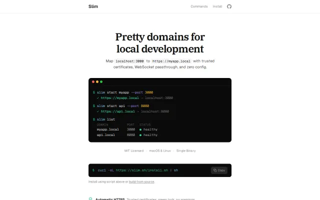 Slim – local domains and HTTPS for dev servers