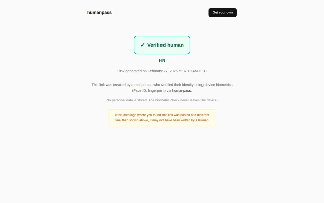 Humanpass – Proof of humanness using WebAuthn, no data collected