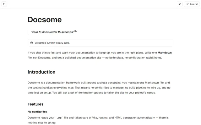Docsome – Single Markdown file to featured static documentation