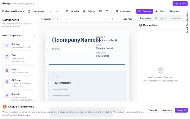 Rynko Playground – 400ms JSON-to-PDF and Excel Engine