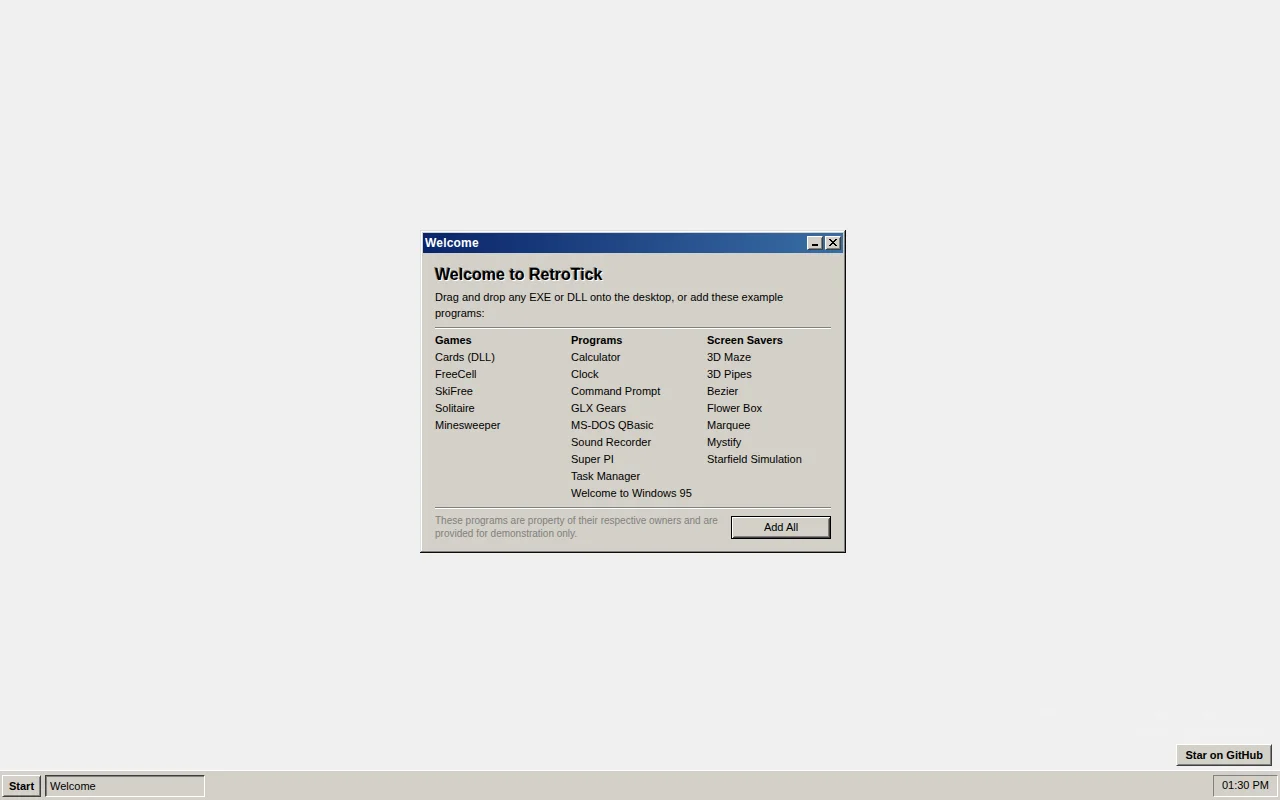 RetroTick – Run classic Windows EXEs in the browser