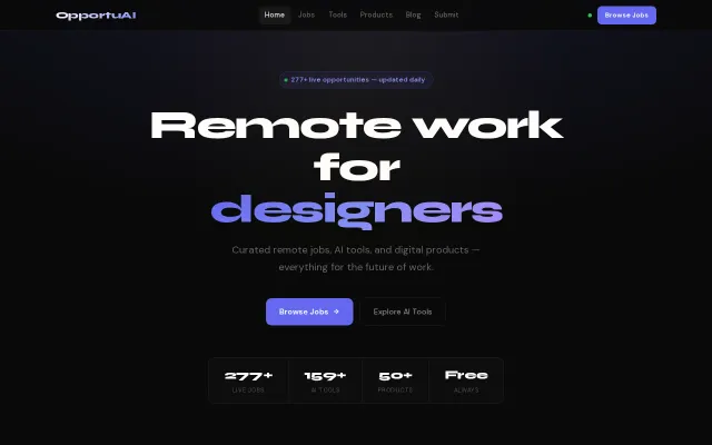 OpportuAI – remote jobs, AI tools and digital products aggregator