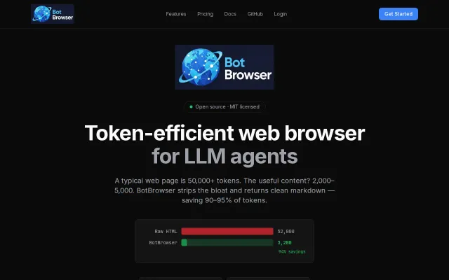 BotBrowser – MCP server, saves 90% of tokens for web-browsing agents