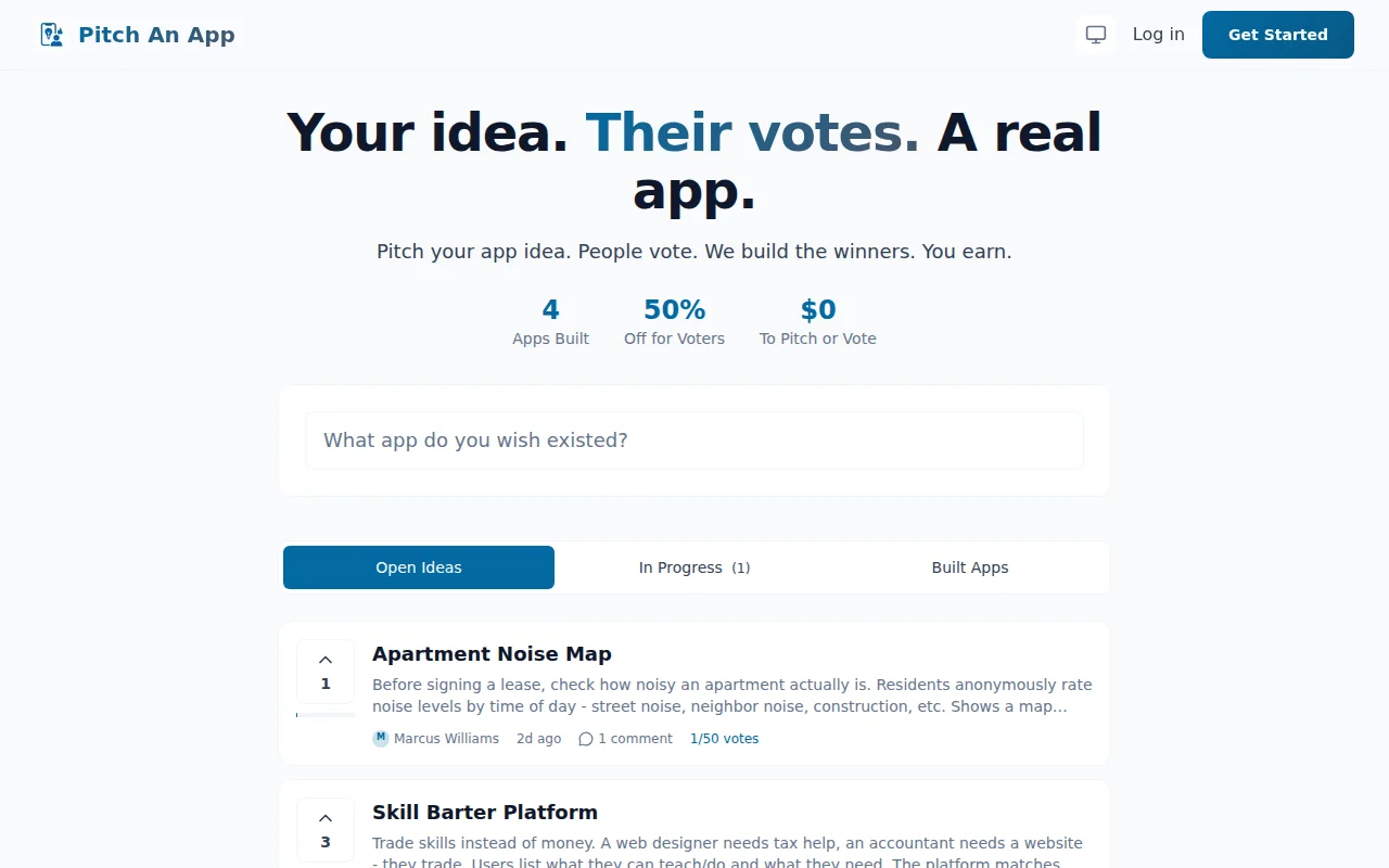 Pitch An App – Crowdsourced app ideas with voting and revenue sharing