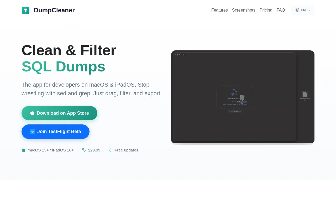 DumpCleaner – Native macOS/iPadOS app to filter SQL dumps