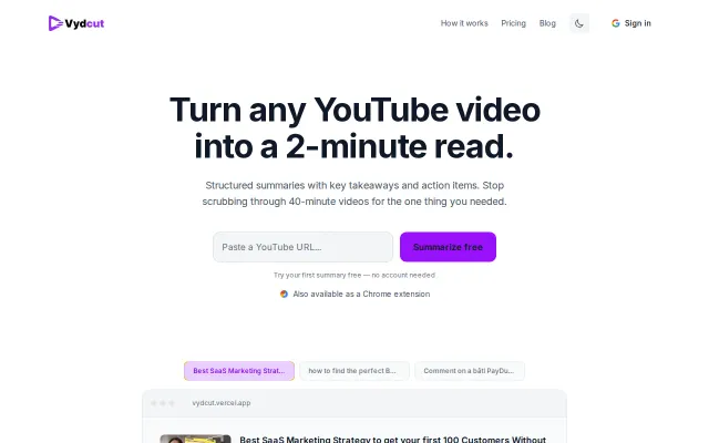 Vydcut – Blinkist for YouTube (AI summaries in 15 languages)