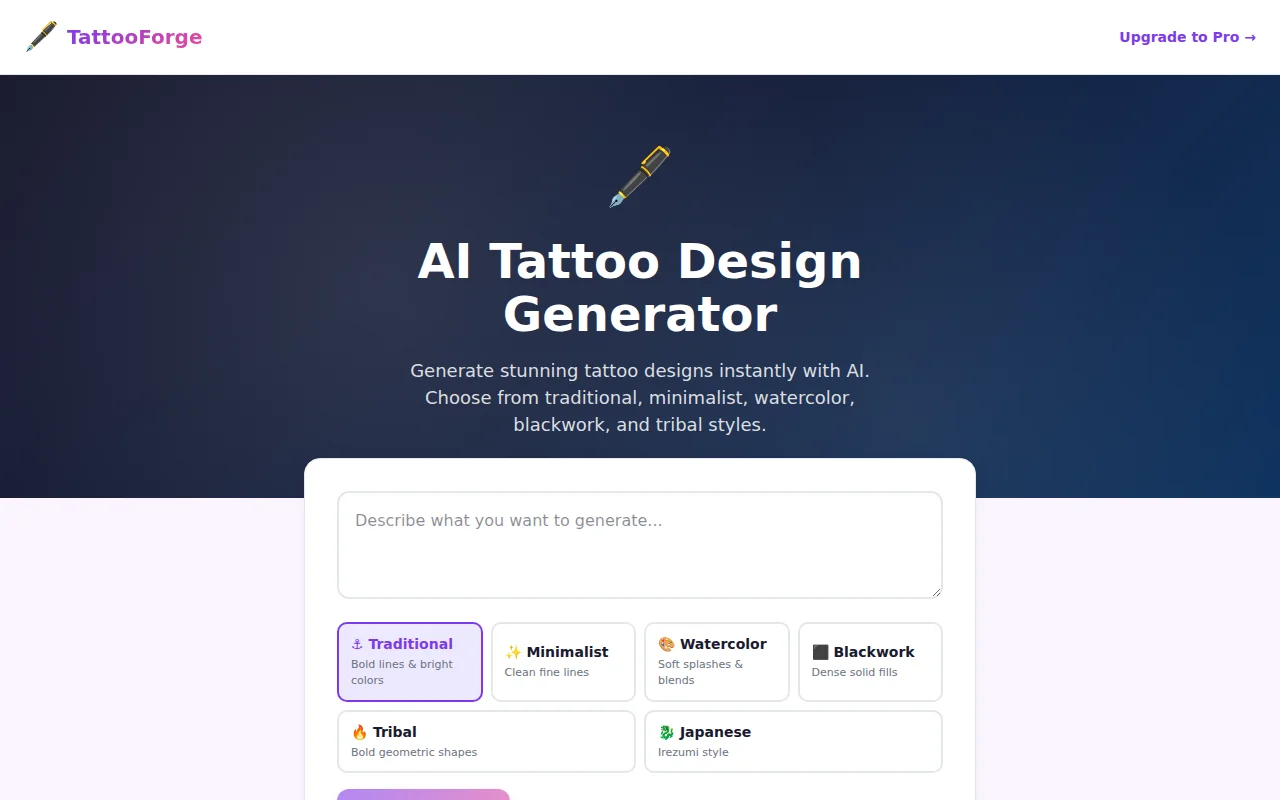 TattooForge – AI Tattoo Design Generator