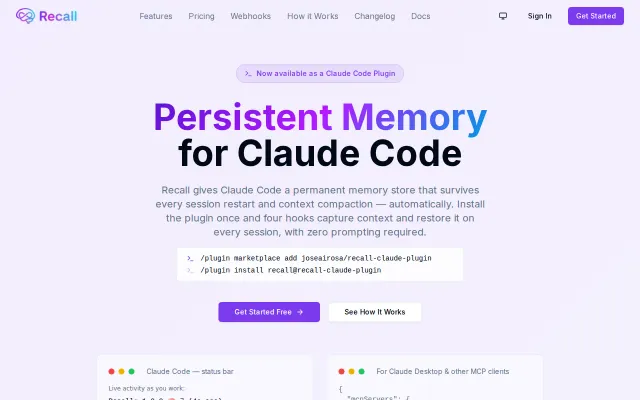 Recall – Persistent Memory for Claude Code via MCP Hooks