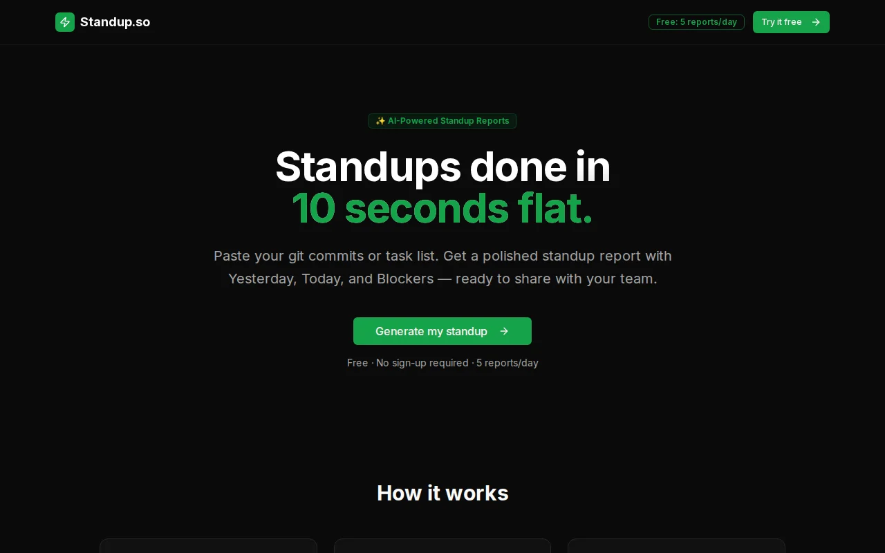 Standup.so – Paste your commits, get a standup report in seconds