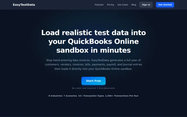 Free tool to generate realistic QBO sandbox data