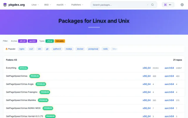 Pkgdex – Search 3.5M Linux/Unix packages across 67 distros