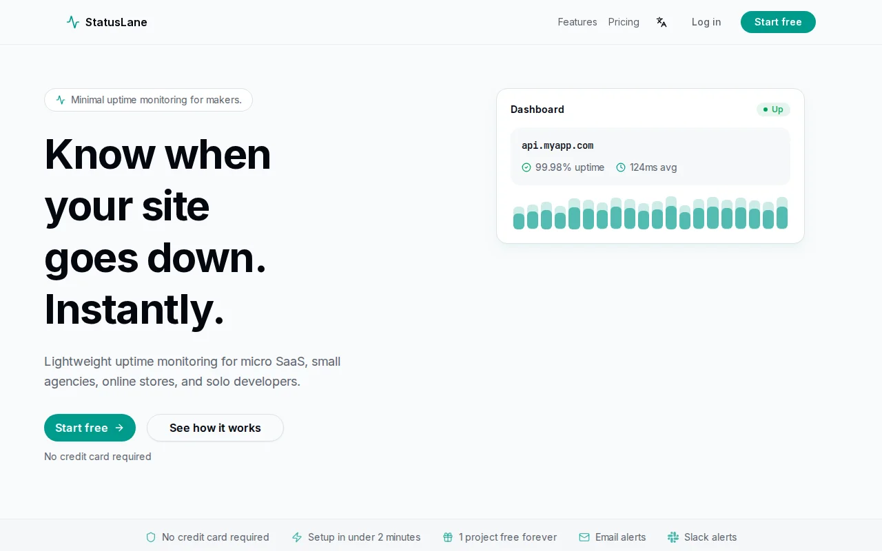 StatusLane – Minimal status pages and uptime for small SaaS