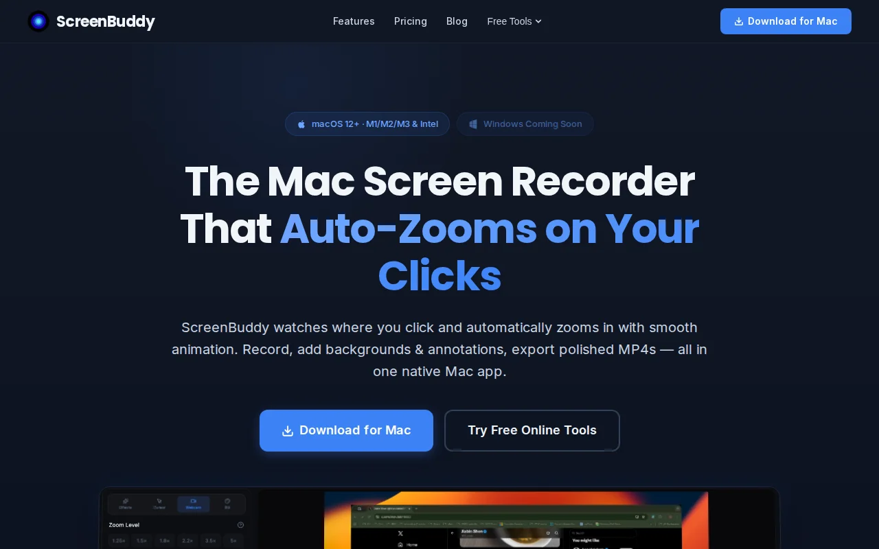 ScreenBuddy – Mac screen recorder with auto-zoom on clicks