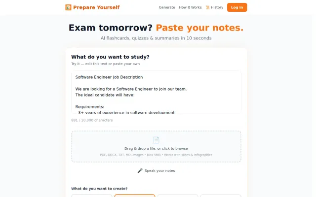 I built a free AI study tool– paste notes, get flashcards in 10 seconds