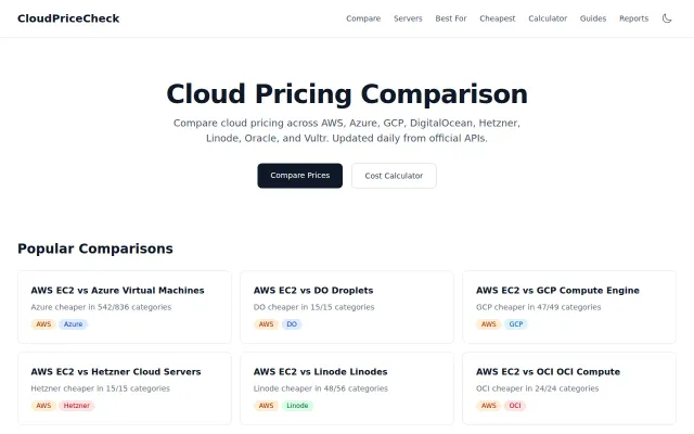 CloudPriceCheck – Cloud pricing comparison for 8 providers