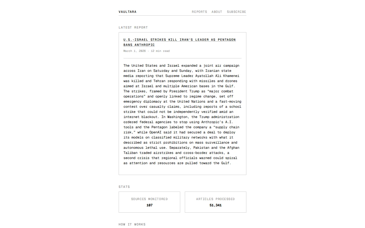 Vaultara – Daily AI-Powered News Intelligence Reports