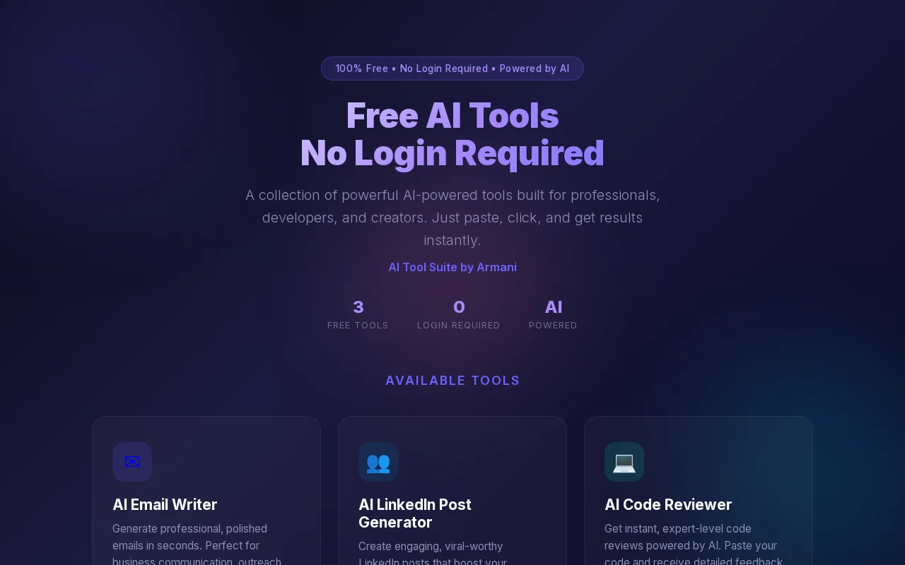 Free AI Tools – Email Writer, LinkedIn Posts, Code Review