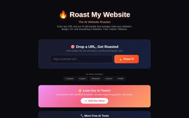 Roast My Website – AI roasts any website's design (free, built on n8n)