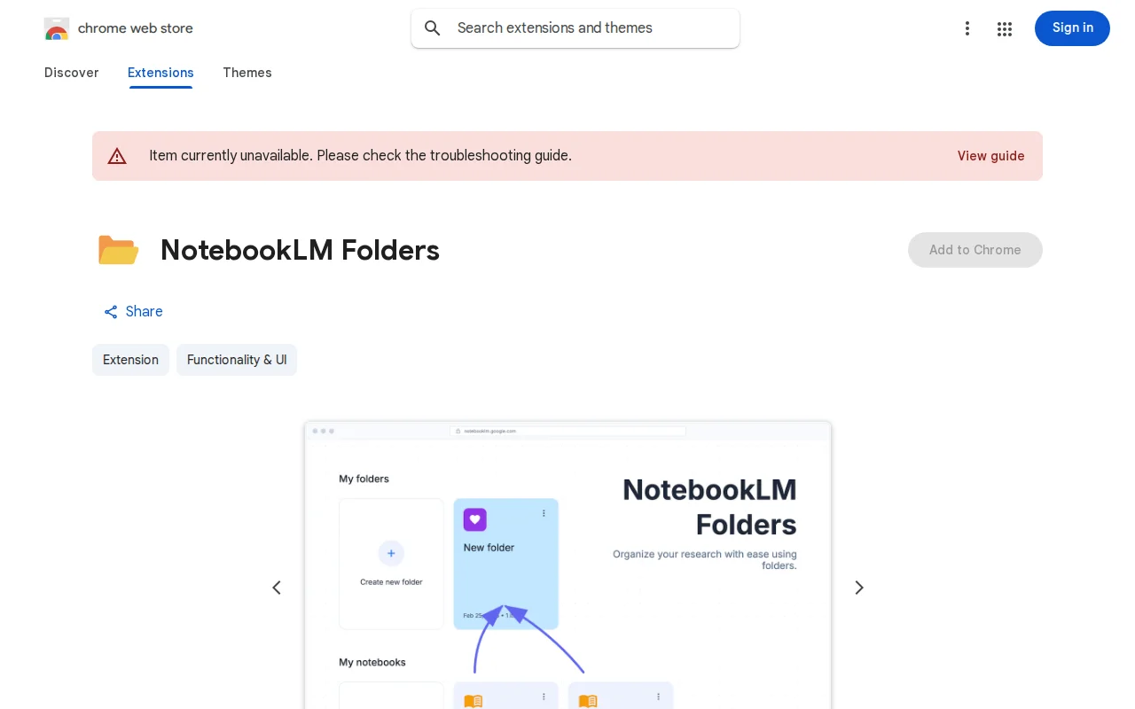 NotebookLM Folders extension – create folders in NotebookLM