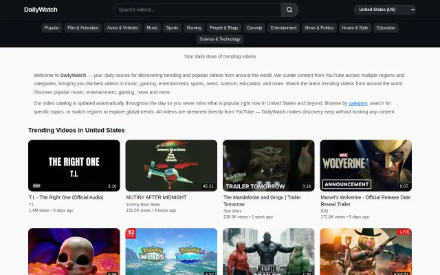 DailyWatch – Free video discovery across 8 regions