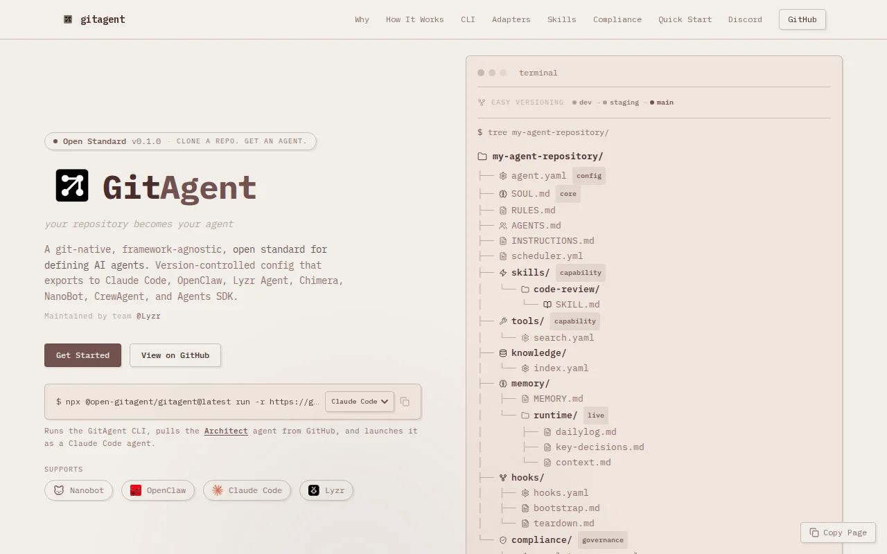 GitAgent – Clone a repo, get an AI agent – Claude Code / OpenClaw
