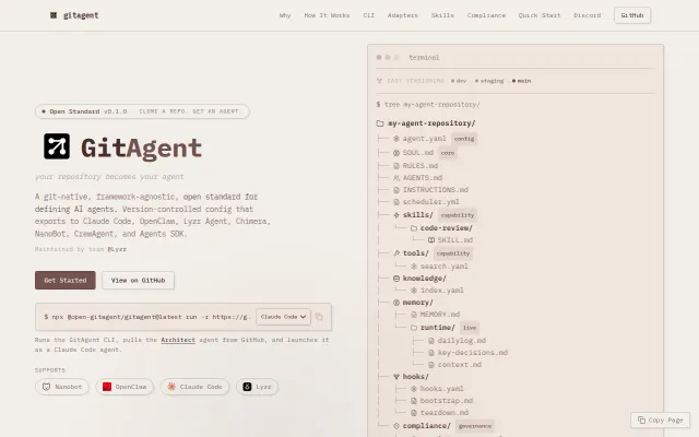 GitAgent – Clone a repo, get an AI agent – Claude Code / OpenClaw