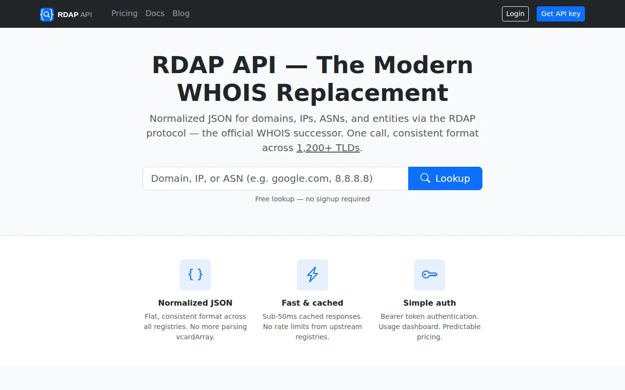 RDAP API – Normalized JSON for Domain/IP Lookups (Whois Replacement)