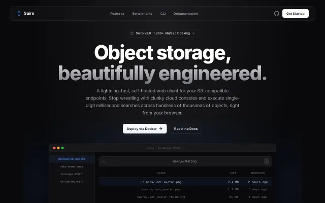 Sairo – Self-hosted S3 browser with 2.4ms search across 134K objects