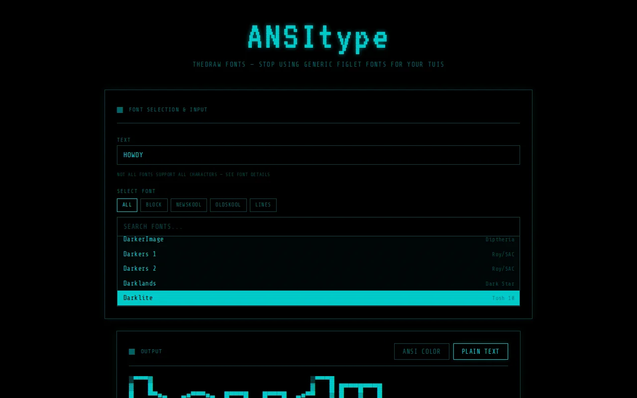ANSItype – Browse 900 TheDraw fonts in the browser