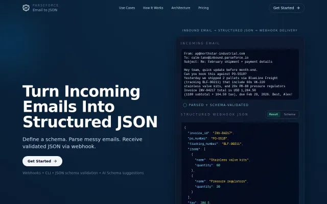 ParseForce – Turn emails into structured JSON and send them to webhooks