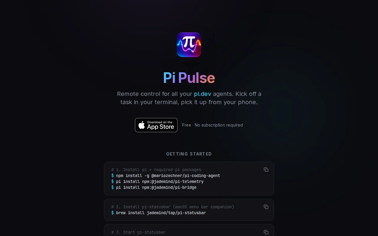 PiPulse – iOS App to remote control your pi.dev agents