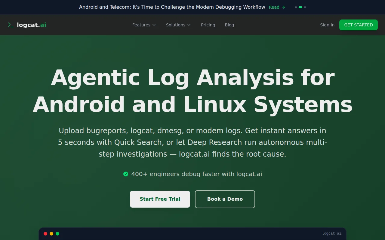 Logcat.ai – Observability for Android, Telecom, Automotive System Logs