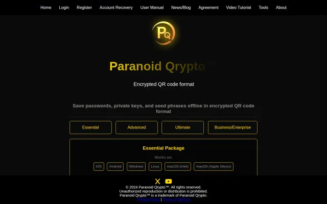 Paranoid Qrypto Offline/air-gapped/encryption(Argon2id+AES-256-GCM)