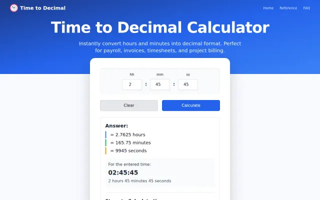Time to Decimal Calculator