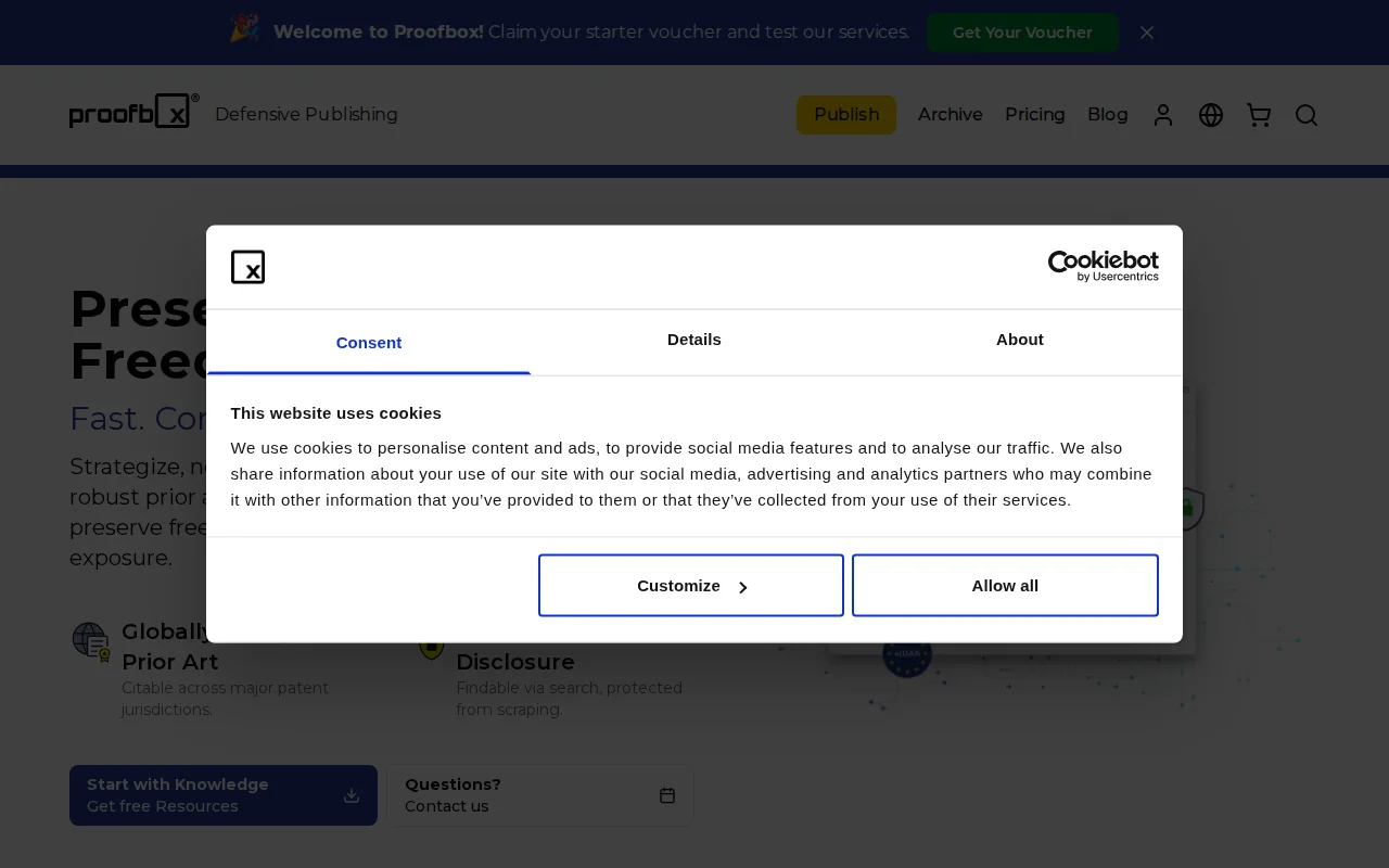 Proofbox – Defensive Publishing Platform to preserve freedom to operate