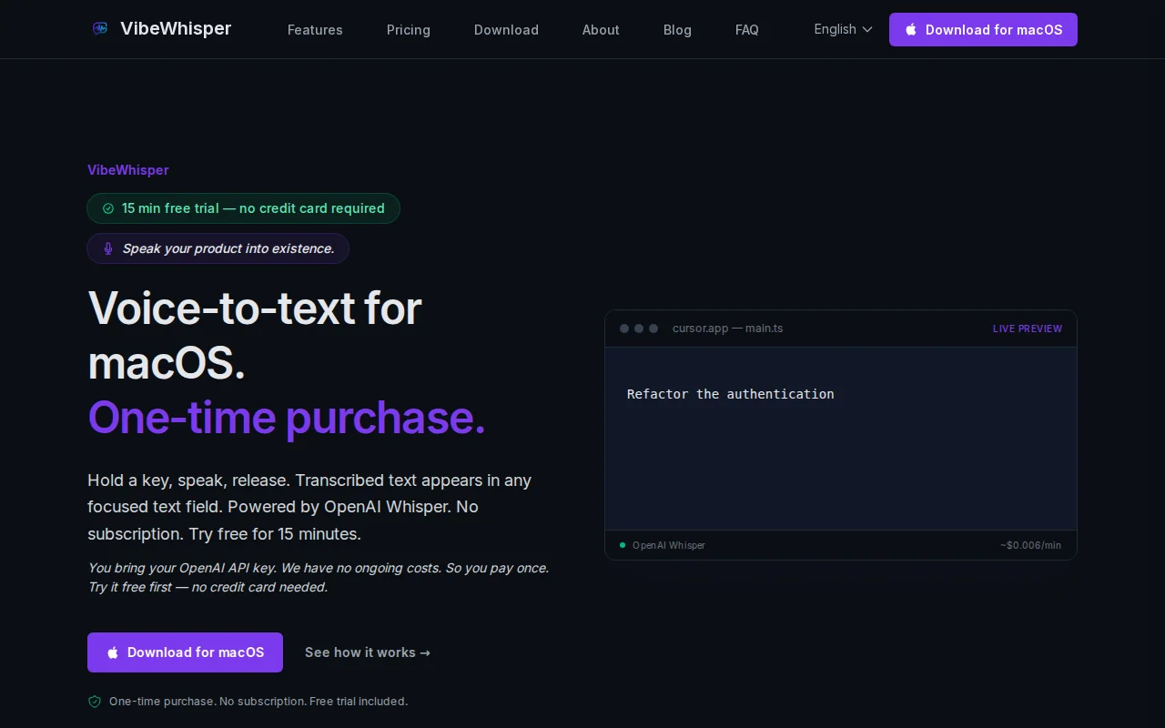 VibeWhisper – macOS voice-to-text with push-to-talk,cloud or 100% local