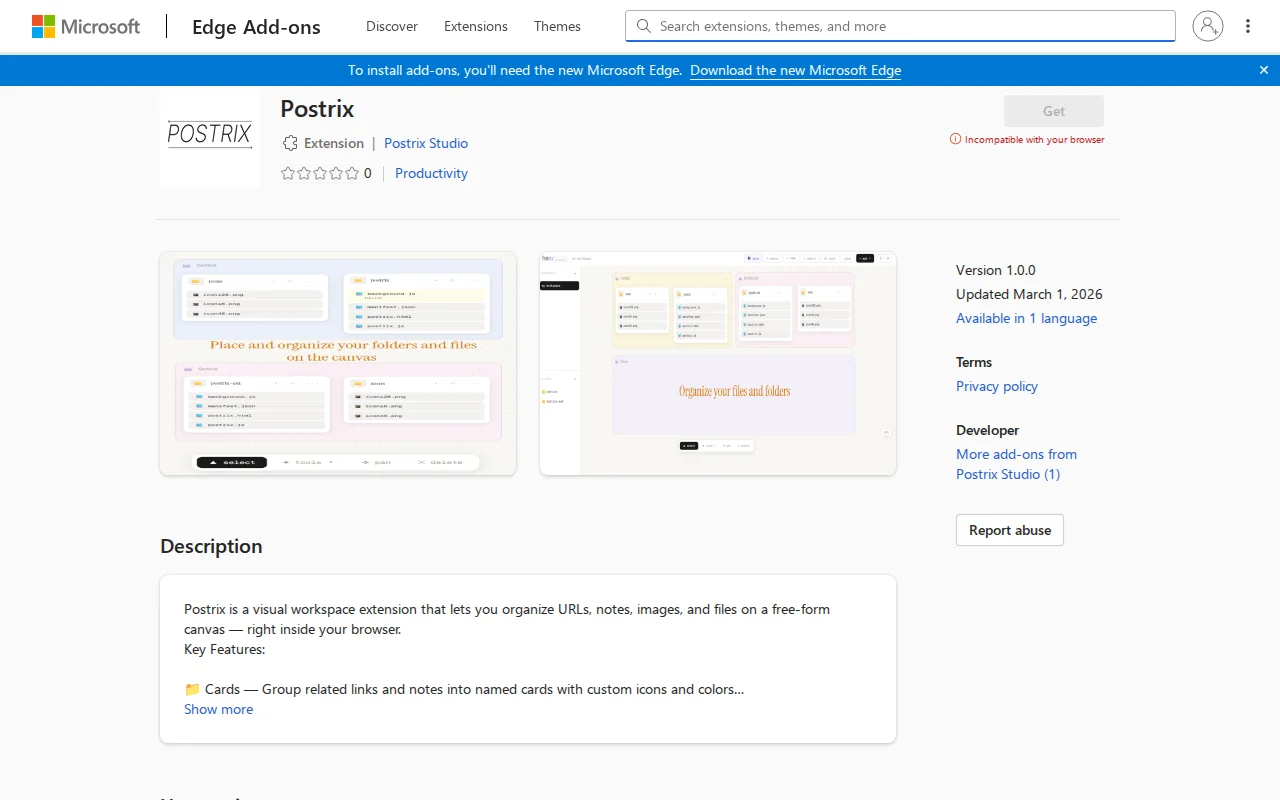 Postrix – A canvas for folders and links (Beta)