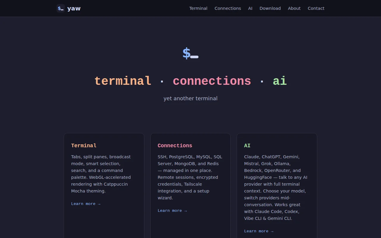 Yaw – A terminal built around the Claude Code/Codex CLI workflow