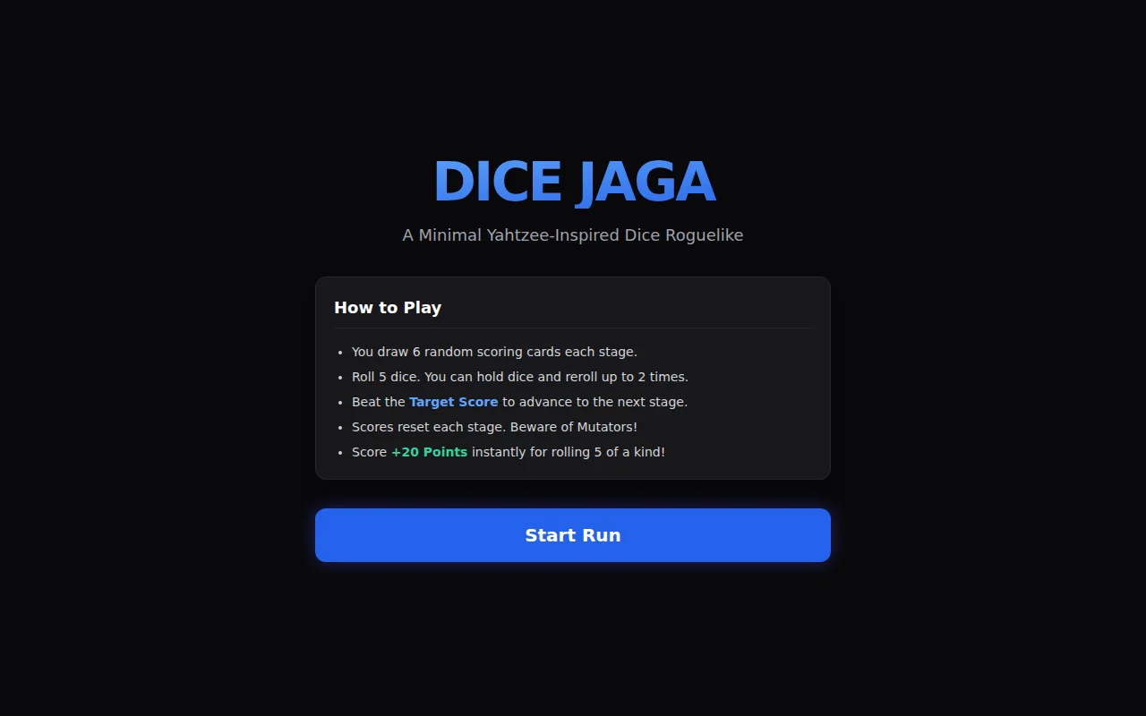 Dice Jaga – A simple Yahtzee x Roguelike inspired web game