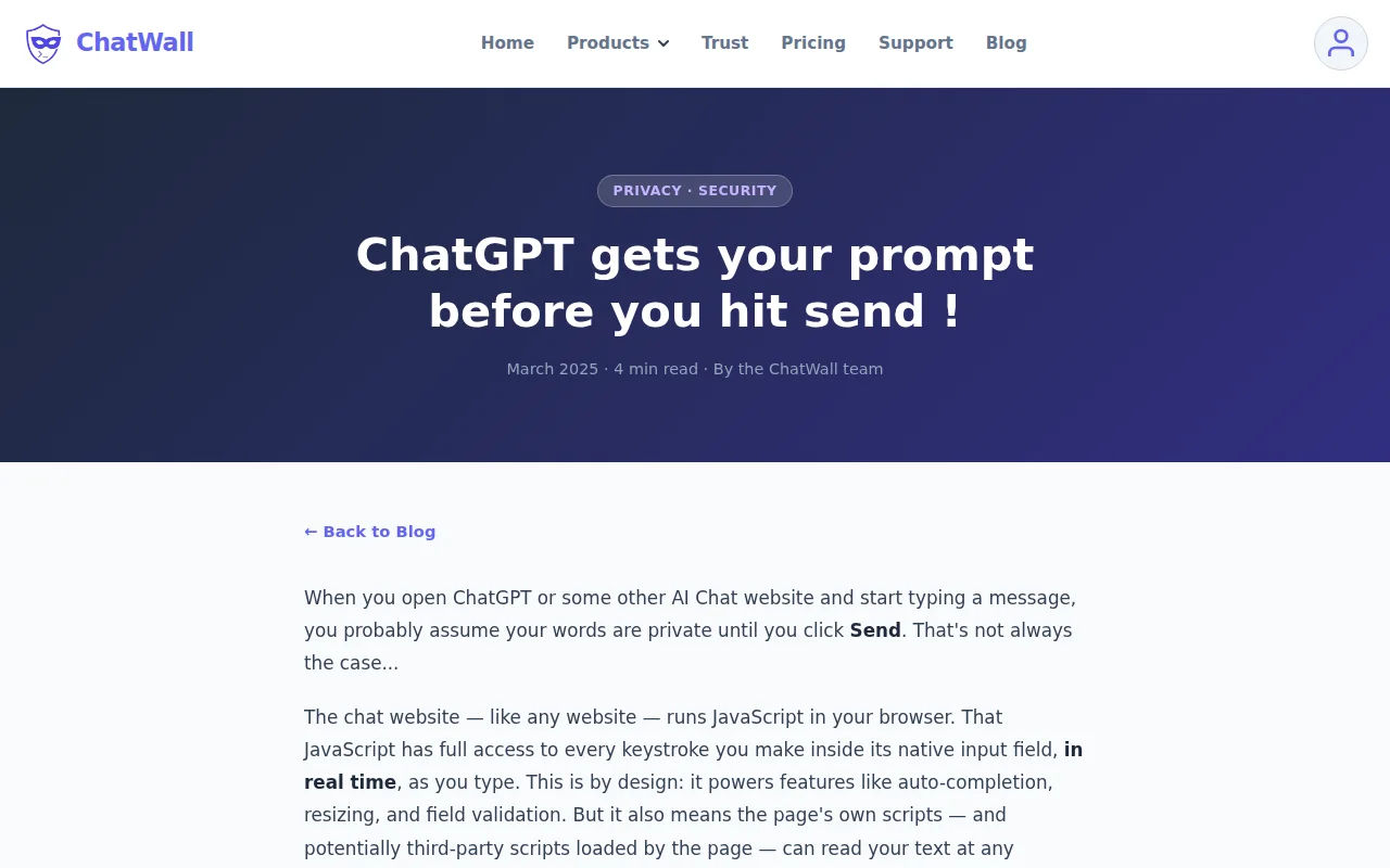 ChatGPT gets your prompt before you hit send