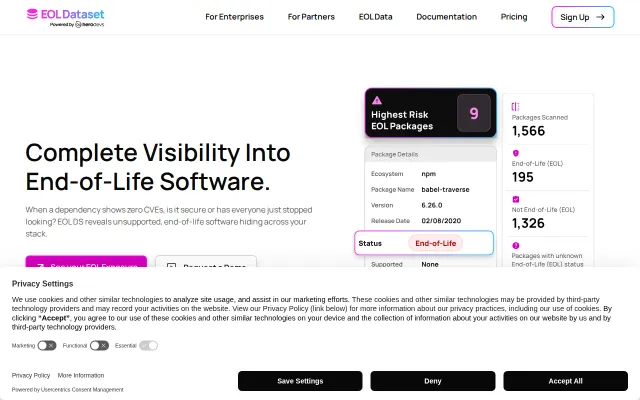 Eolds, a scanner for EOL open source packages across 12M versions