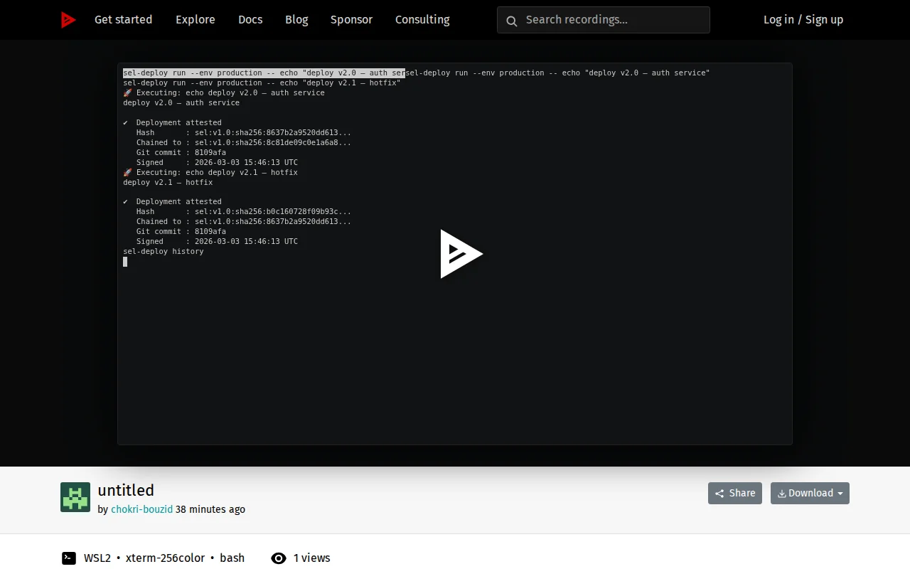 SEL Deploy – Tamper-evident deployment timeline (Ed25519, hash-chained)
