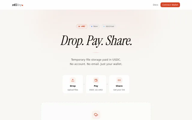 X402drop – Temporary file sharing paid in USDC via the x402 protocol
