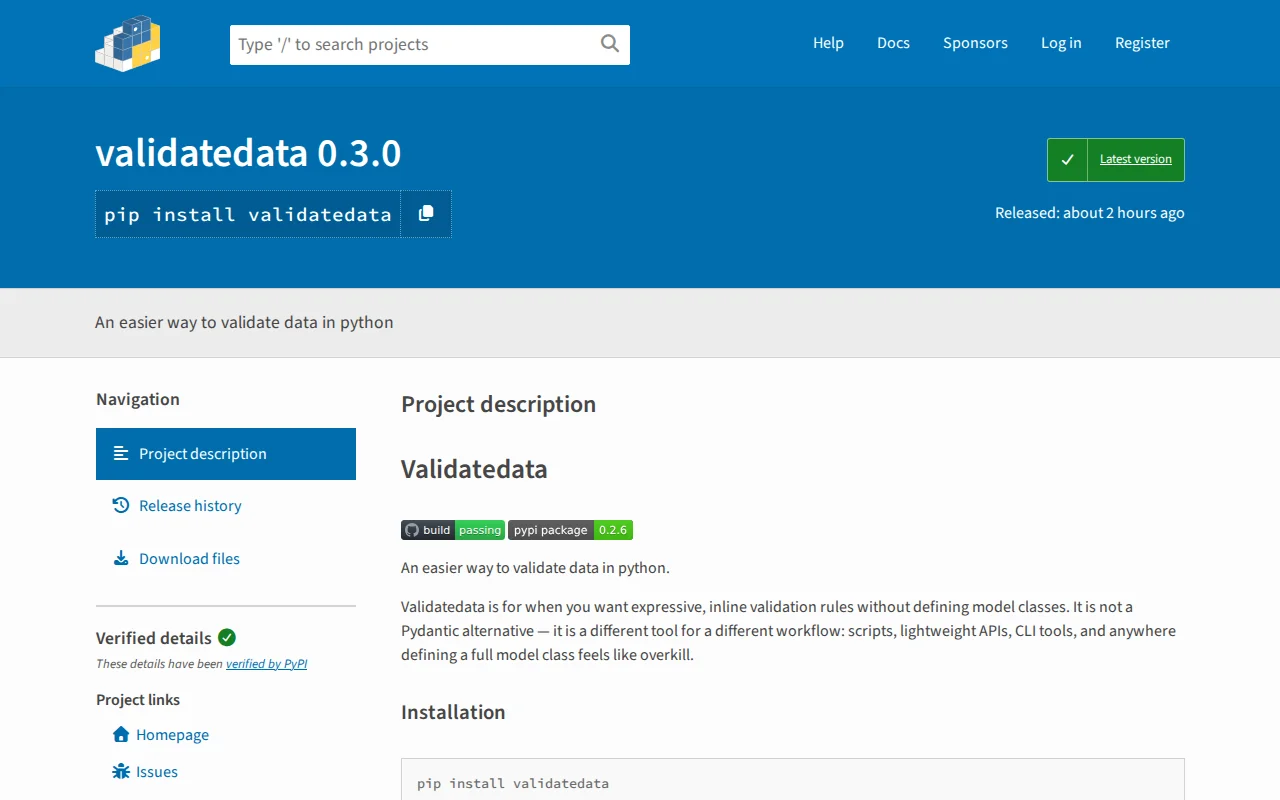 Validatedata 0.3.0 – lightweight inline data validation for Python