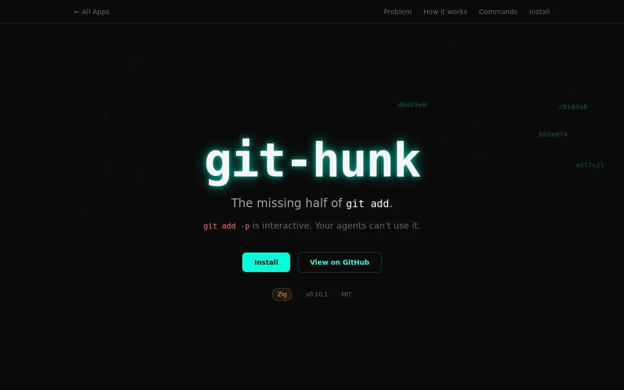 Git-hunk – Stage hunks by hash, no "-p" required