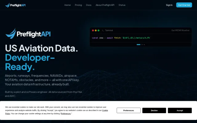 PreflightAPI – US airports, weather, NOTAMs and more via one API