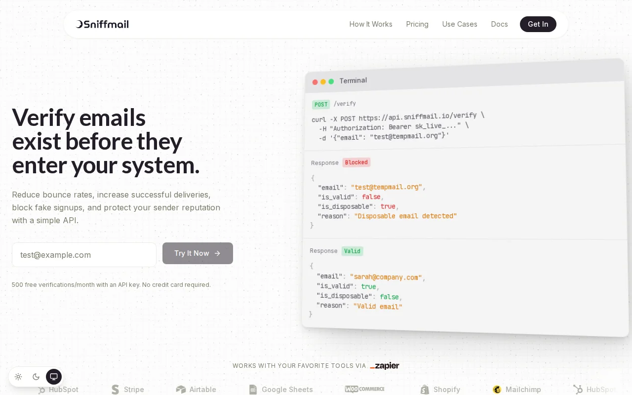 Sniffmail – Email verification API, one NPM install, catch fake-signups